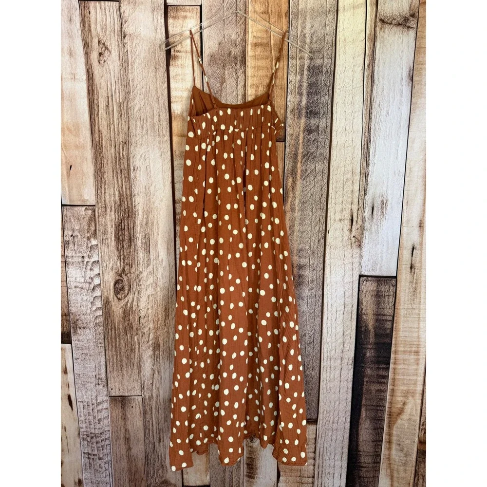Abercrombie & Fitch Cotton Gauze Polka Dot Maxi Dress Brown Fall Boho Size Small